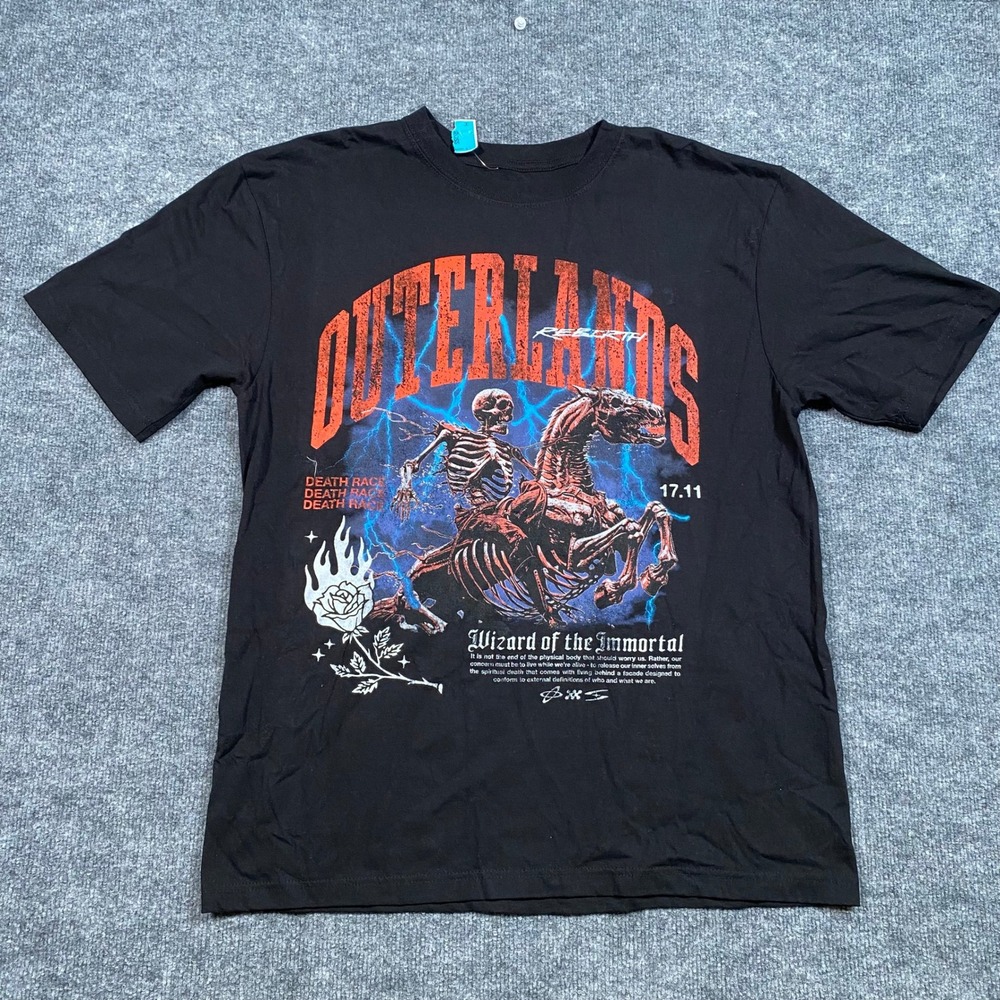 Outerlands Wizard of the‎ Immortal Skeleton Horse Graphic T-Shirt Black Mens L
